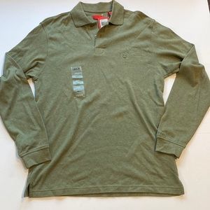 Izod Small Green Cotton Long Sleeve Polo Shirt New D10